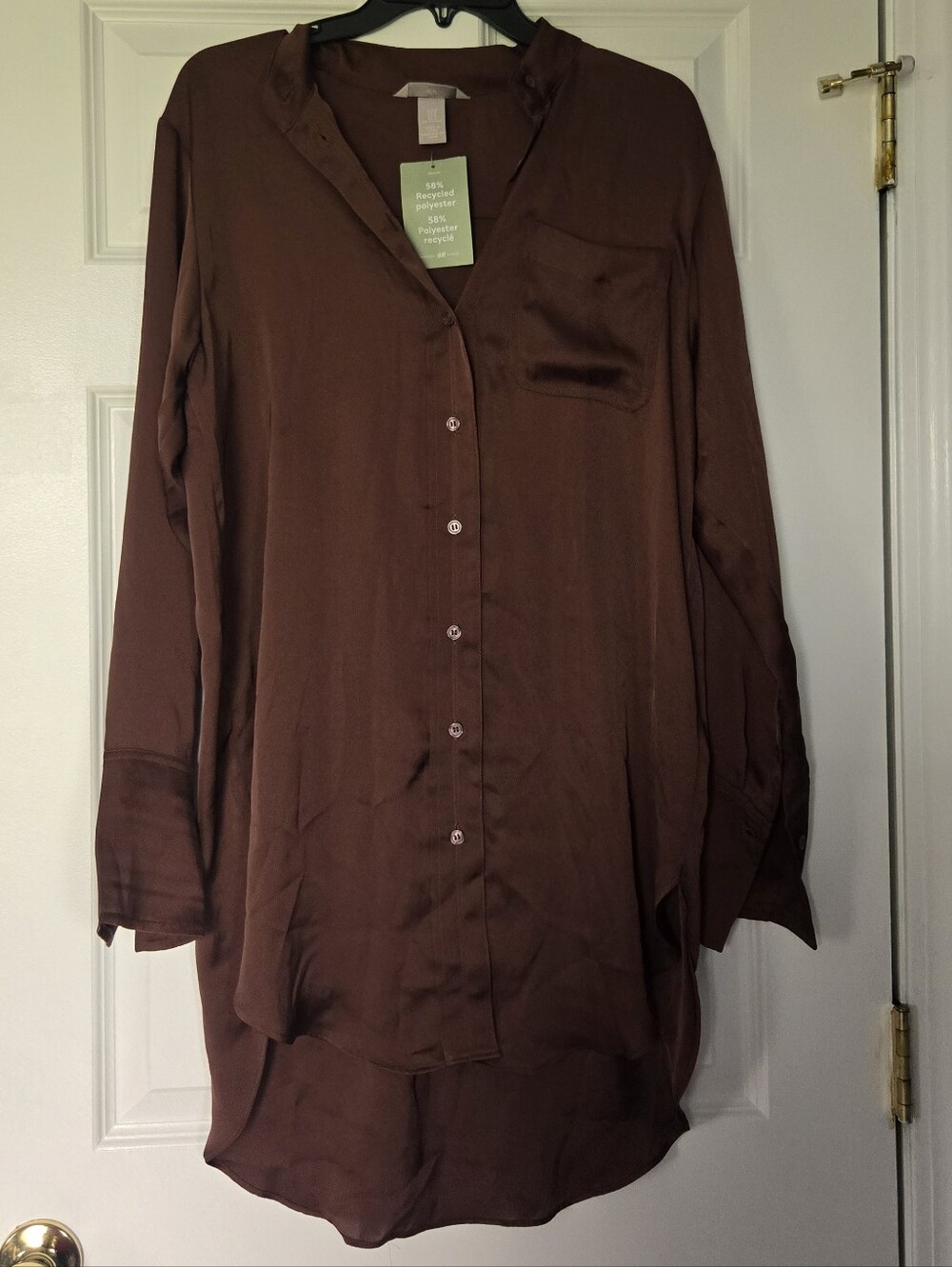 NWT H&M Brown Satin-Look Button Shirt Dress